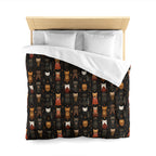 Duvet Cover - A striking and sophisticated Art Deco-style pattern of felines with bold, intricate lines and dramatic geometric shapes, all rendered in a unique gold and gray color palette.