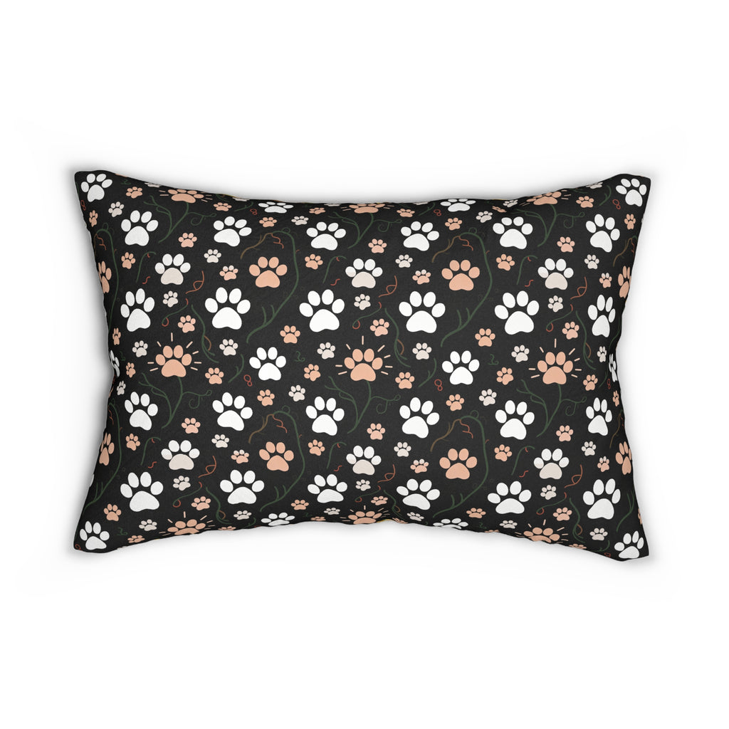 Indoor Lumbar Pillow - Golden Egyptian Cats with Pharaonic Headpieces Amidst Lush Palms and Lotus Flowers in an Exotic and Vibrant Scene