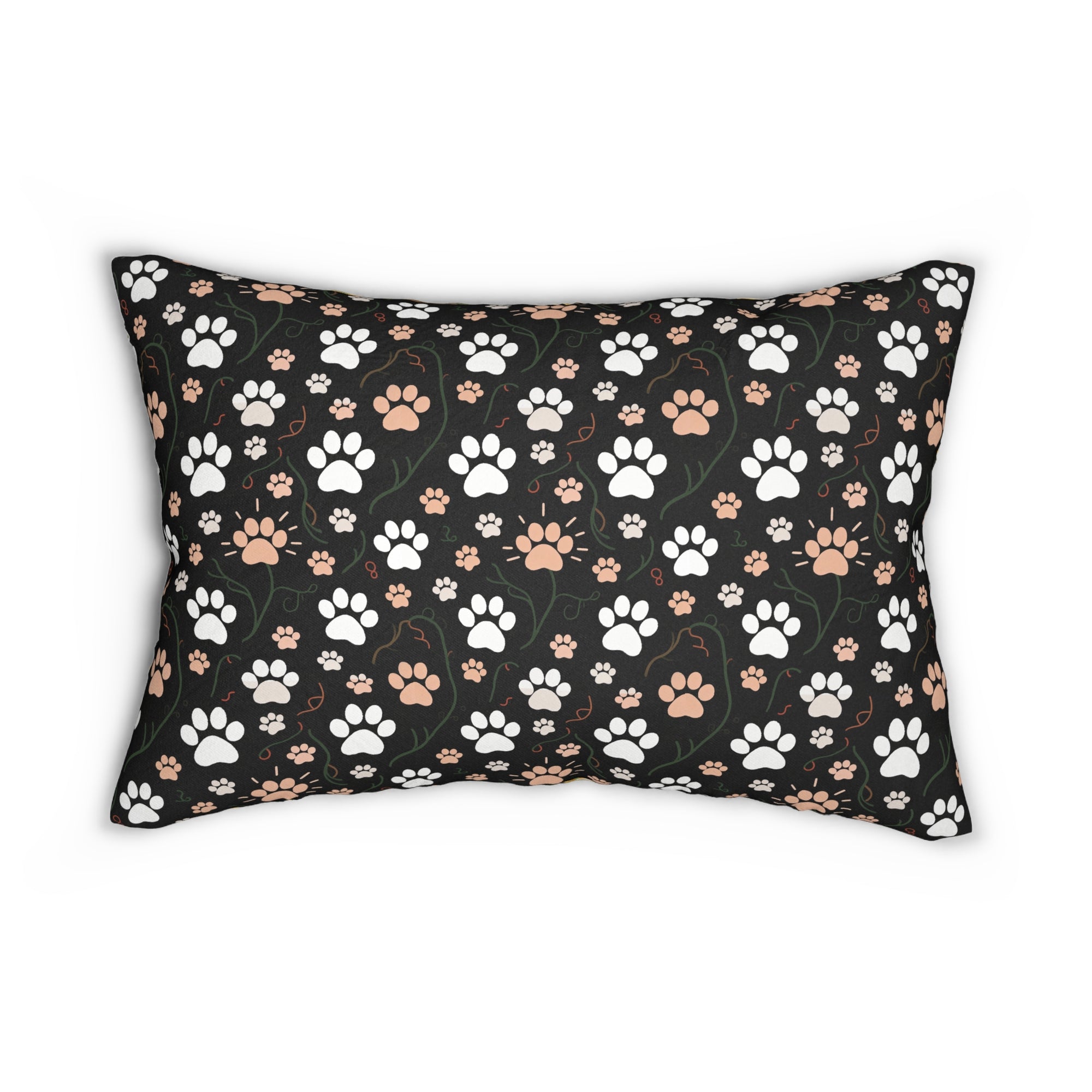 Indoor Lumbar Pillow - Golden Egyptian Cats with Pharaonic Headpieces Amidst Lush Palms and Lotus Flowers in an Exotic and Vibrant Scene