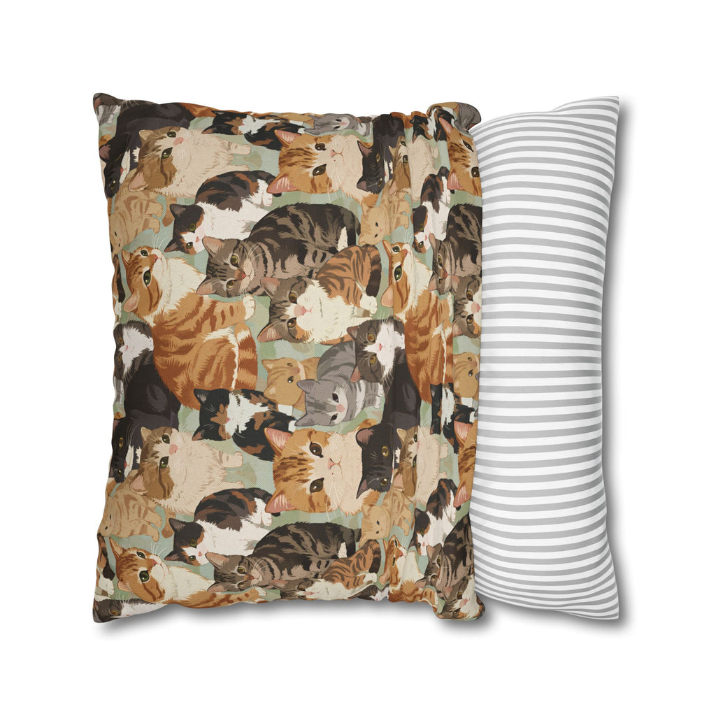 Square Pillowcase - A Densely Packed Gathering of Adorable Felines Featuring a Wide Range of Breeds and Playful Expressions in Close Proximity