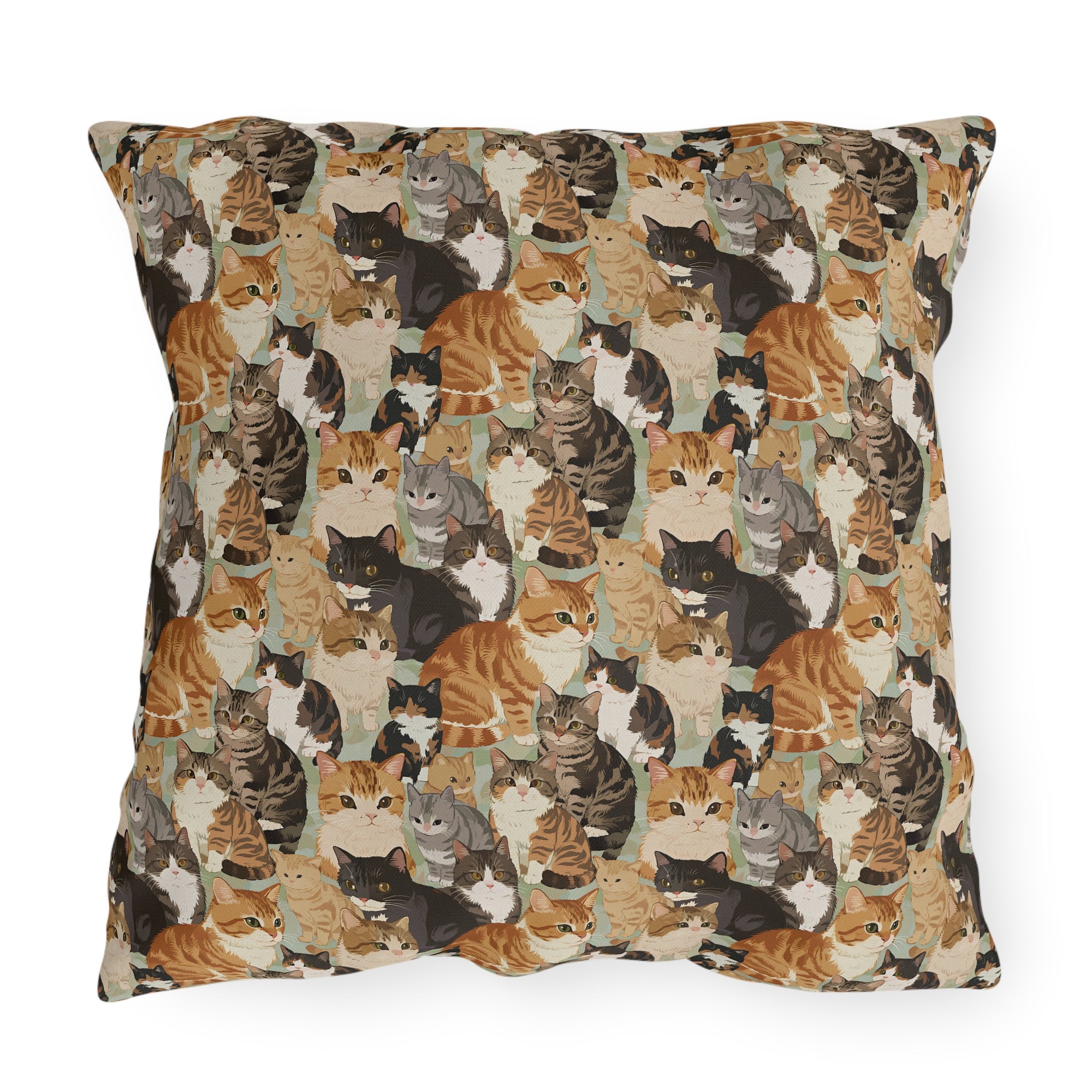 Outdoor Pillow - A Densely Packed Gathering of Adorable Felines Featuring a Wide Range of Breeds and Playful Expressions in Close Proximity