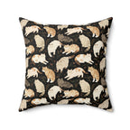 Indoor Square Pillow - Earthy Toned Cats Lounge and Play Amidst Dark Foliage in a Serene and Naturally Inspired Seamless Pattern Design