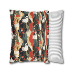 Square Pillowcase - A beautiful, Japanese-inspired illustration of tranquil white cats resting on rolling clouds with vibrant red and white cherry blossoms.