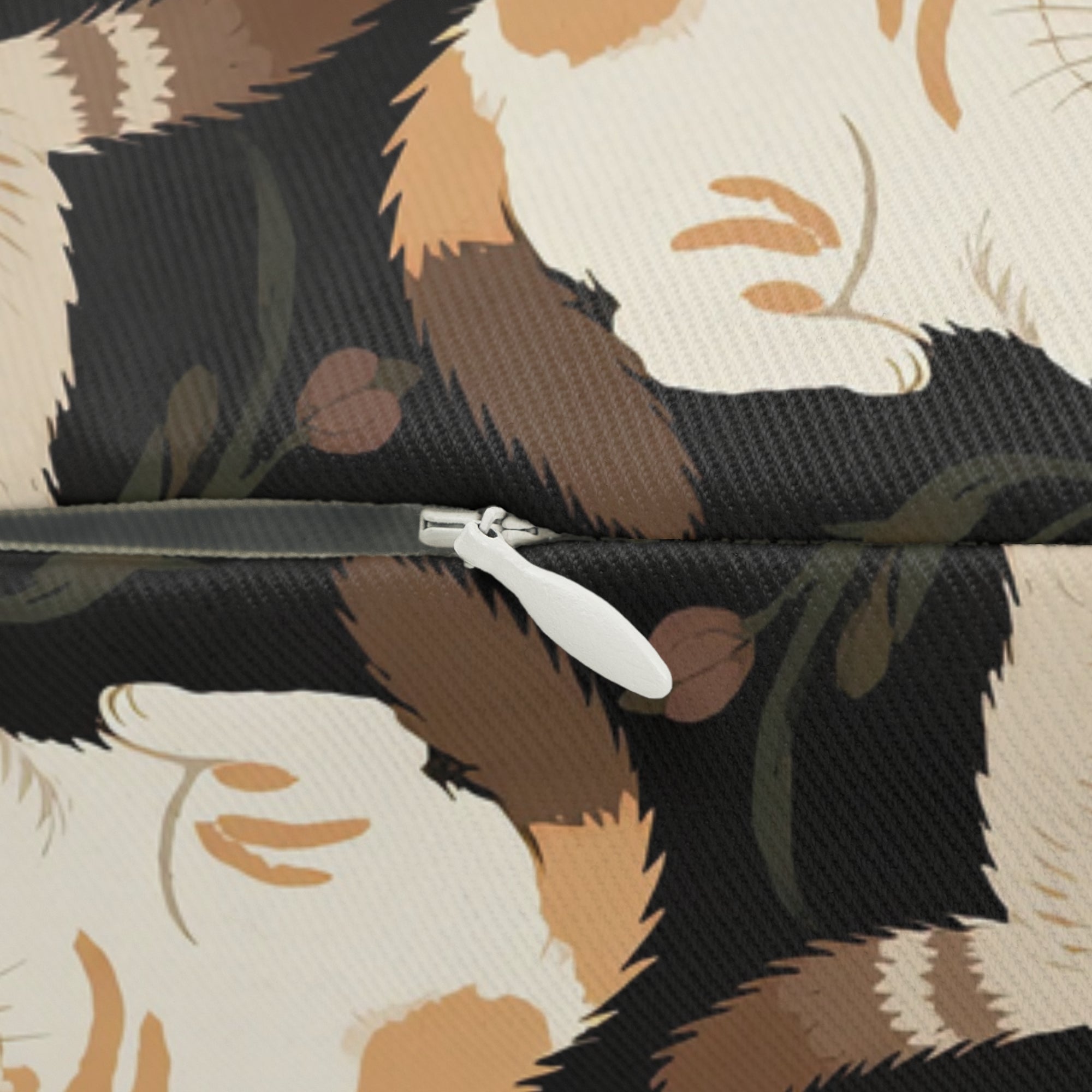 Indoor Lumbar Pillow - Earthy Toned Cats Lounge and Play Amidst Dark Foliage in a Serene and Naturally Inspired Seamless Pattern Design