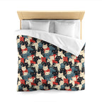 Duvet Cover - A bold and graphic pop art style illustration featuring a tight-knit cluster of various fluffy felines in black, white, red, and blue.
