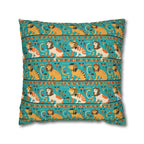 Square Pillowcase - Horizontal Stripes of Golden Egyptian Cats and Intricate Hieroglyphs Form a Repeating and Historically Themed Border Pattern