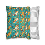 Square Pillowcase - Horizontal Stripes of Golden Egyptian Cats and Intricate Hieroglyphs Form a Repeating and Historically Themed Border Pattern