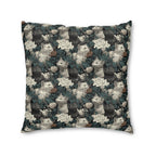Indoor Square Floor Pillow - Grey and White Kittens with Creamy White Flowers and Dark Green Foliage, Elegant Vintage Vibe