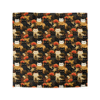 Duvet Cover - A dark and fantastical illustrative painting of many different cats and plants, creating a dense, mysterious, and golden jungle or forest scene.