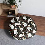 Indoor Round Floor Pillow - Regal White Egyptian Cats with Ornate Collars and Ancient Symbols Adorn this Historically Inspired and Mystical Pattern