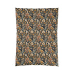 Comforter - Grey Tabby Kittens Among Yellow and Peach Flowers, Moody Vintage Botanical Illustration
