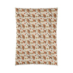 Comforter - Artistic patterned cats in warm earth tones, unique tribal and folk art designs, playful felines with yarn and paw prints, bohemian animal print, cream background, creative cat art