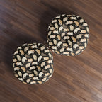 Indoor Round Floor Pillow - Earthy Toned Cats Lounge and Play Amidst Dark Foliage in a Serene and Naturally Inspired Seamless Pattern Design