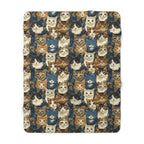 Sherpa Blanket - Blue Eyed Cats with Brown and White Fur on a Deep Blue Damask Background