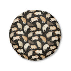 Indoor Round Floor Pillow - Earthy Toned Cats Lounge and Play Amidst Dark Foliage in a Serene and Naturally Inspired Seamless Pattern Design