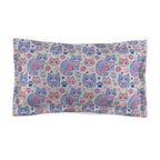 Pillow Sham - Sweet pastel blue and pink cartoon cats, cute kawaii style kittens with yarn and paw prints, charming and playful animal design, light cream background, delightful pet pattern