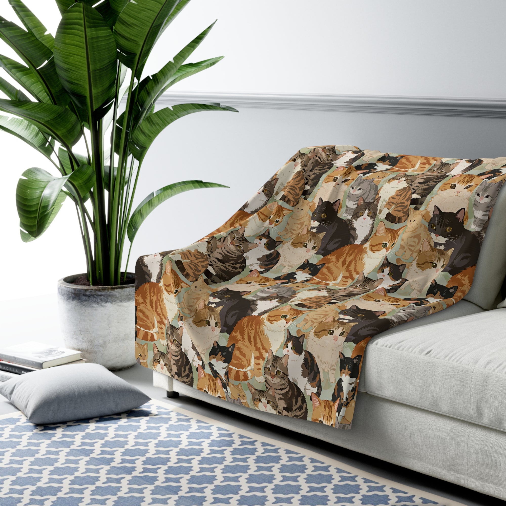 Sherpa Blanket - A Densely Packed Gathering of Adorable Felines Featuring a Wide Range of Breeds and Playful Expressions in Close Proximity