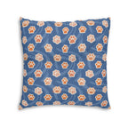 Indoor Square Floor Pillow - A bold and graphic pop art style illustration featuring a tight-knit cluster of various fluffy felines in black, white, red, and blue.