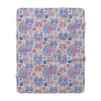 Sherpa Blanket - Sweet pastel blue and pink cartoon cats, cute kawaii style kittens with yarn and paw prints, charming and playful animal design, light cream background, delightful pet pattern
