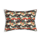 Indoor Lumbar Pillow - A beautiful, Japanese-inspired illustration of tranquil white cats resting on rolling clouds with vibrant red and white cherry blossoms.