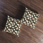 Indoor Square Floor Pillow - Traditional Japanese Maneki-Neko Cats and Auspicious Symbols Grace a Dark Background in this Fortunate Pattern