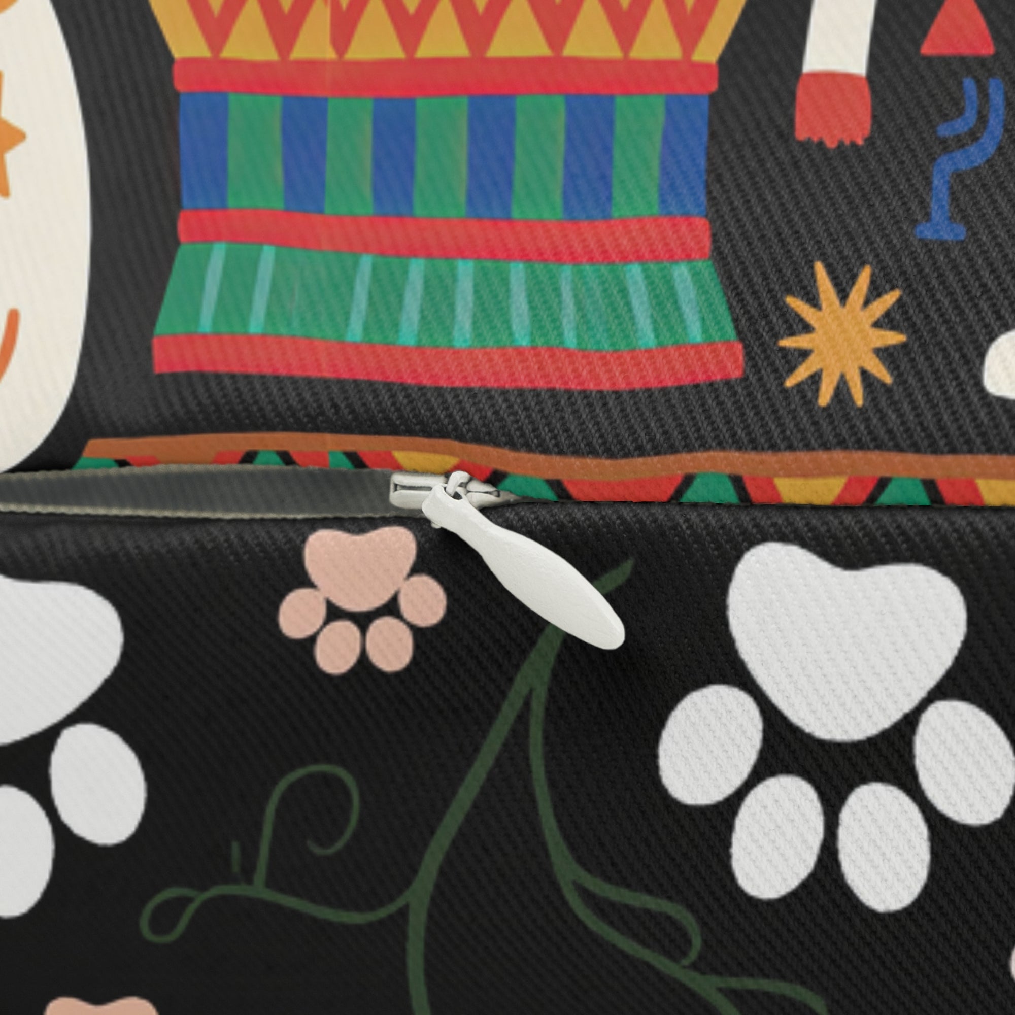 Indoor Lumbar Pillow - Ancient Egyptian Felines with Hieroglyphs and Colorful Borders Adorn this Playful and Culturally Rich Cat Pattern