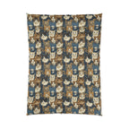 Comforter - Blue Eyed Cats with Brown and White Fur on a Deep Blue Damask Background