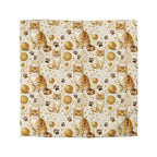 Duvet Cover - Adorable ginger cat with bright green eyes, sparkling gold yarn and paw prints, classic tabby cat illustration, cream background, cute and charming pet themed art