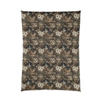 Comforter - An intricate and detailed vintage illustration featuring a close-up of various fluffy cats with bright eyes amidst lush, ornate floral foliage in sepia tones.