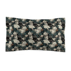 Pillow Sham - Grey and White Kittens with Creamy White Flowers and Dark Green Foliage, Elegant Vintage Vibe