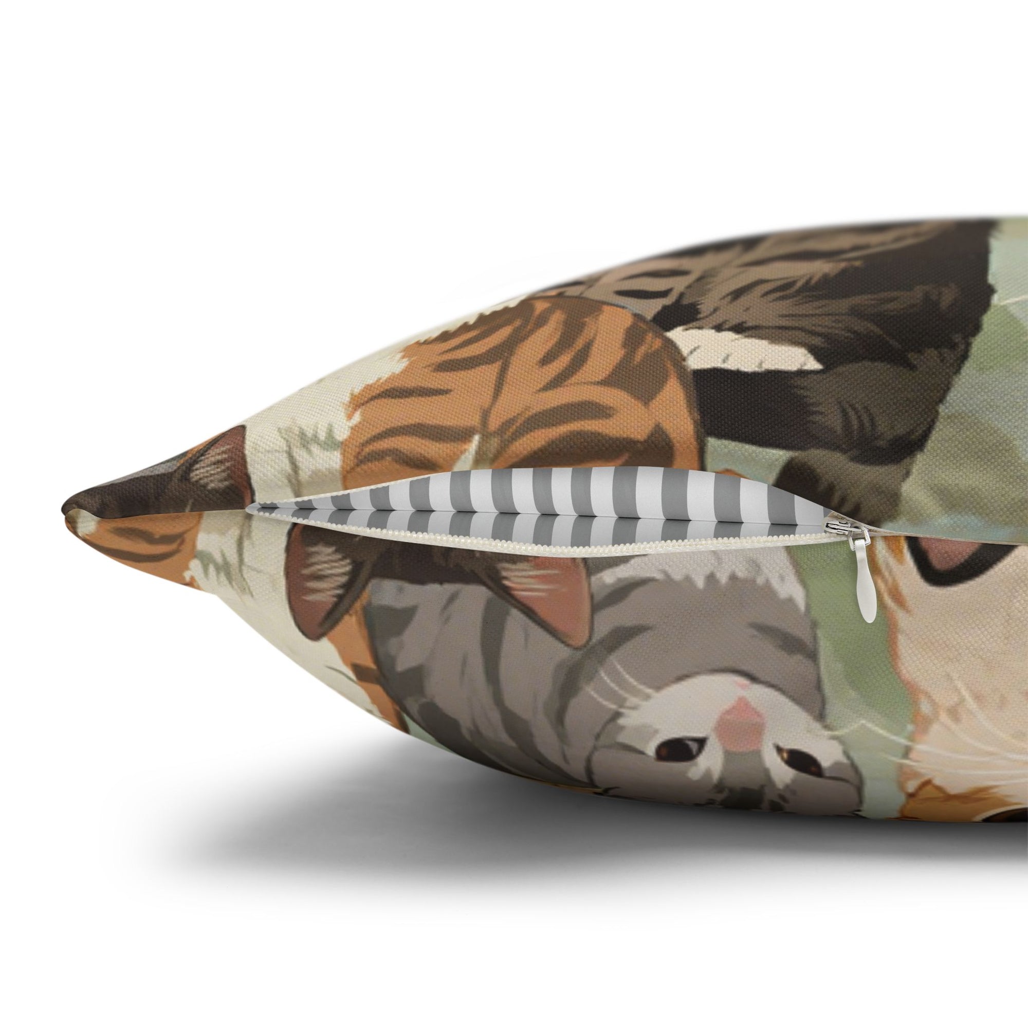 Square Pillowcase - A Densely Packed Gathering of Adorable Felines Featuring a Wide Range of Breeds and Playful Expressions in Close Proximity