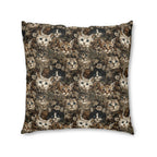 Indoor Square Floor Pillow - An intricate and detailed vintage illustration featuring a close-up of various fluffy cats with bright eyes amidst lush, ornate floral foliage in sepia tones.