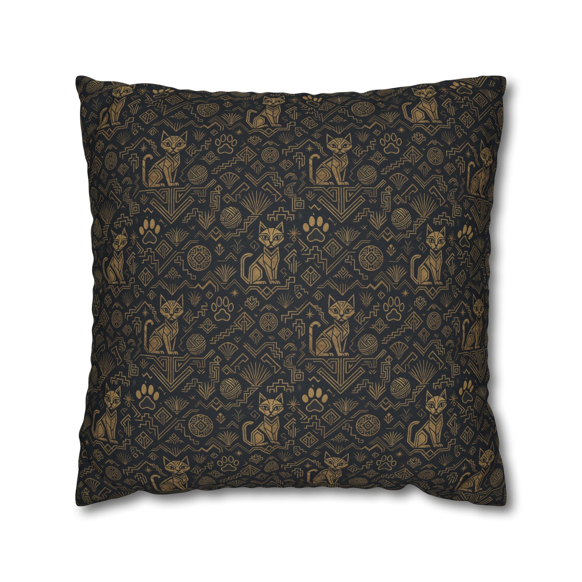 Square Pillowcase - Art Deco Inspired Golden Cat Silhouettes and Geometric Patterns Create a Sophisticated and Stylized Modern Design