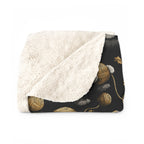 Sherpa Blanket - Assorted Cute Kittens with Colorful Yarn Balls and Paw Prints on a Black Backdrop