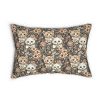 Indoor Lumbar Pillow - Peach and White Kittens in Dark Floral Garden, Vintage Style, Sweet and Charming Scene