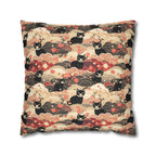 Square Pillowcase - A whimsical and enchanting Japanese-style pattern featuring cute black and orange cats nestled among vibrant orange blossoms and soft, cloudy backgrounds.