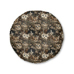 Indoor Round Floor Pillow - An intricate and detailed vintage illustration featuring a close-up of various fluffy cats with bright eyes amidst lush, ornate floral foliage in sepia tones.