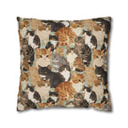 Square Pillowcase - A Densely Packed Gathering of Adorable Felines Featuring a Wide Range of Breeds and Playful Expressions in Close Proximity