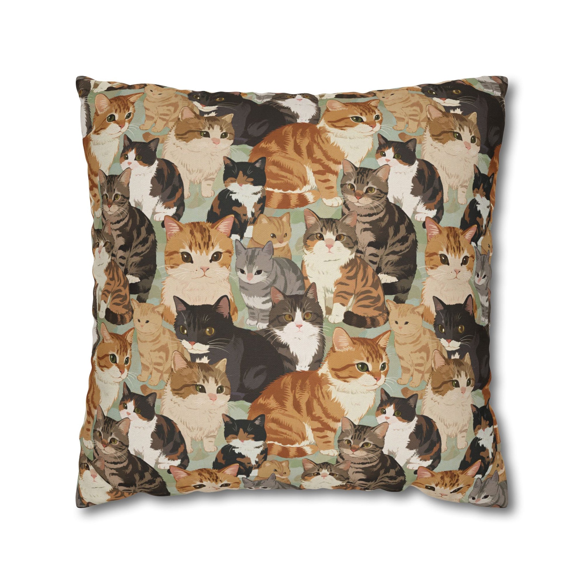 Square Pillowcase - A Densely Packed Gathering of Adorable Felines Featuring a Wide Range of Breeds and Playful Expressions in Close Proximity