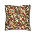 Square Pillowcase - Grey Tabby Kittens in a Garden of Red, Peach, and Yellow Flowers, Soft Vintage Style