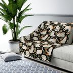 Sherpa Blanket - Traditional Japanese Maneki-Neko Cats and Auspicious Symbols Grace a Dark Background in this Fortunate Pattern