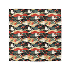 Duvet Cover - A beautiful, Japanese-inspired illustration of tranquil white cats resting on rolling clouds with vibrant red and white cherry blossoms.