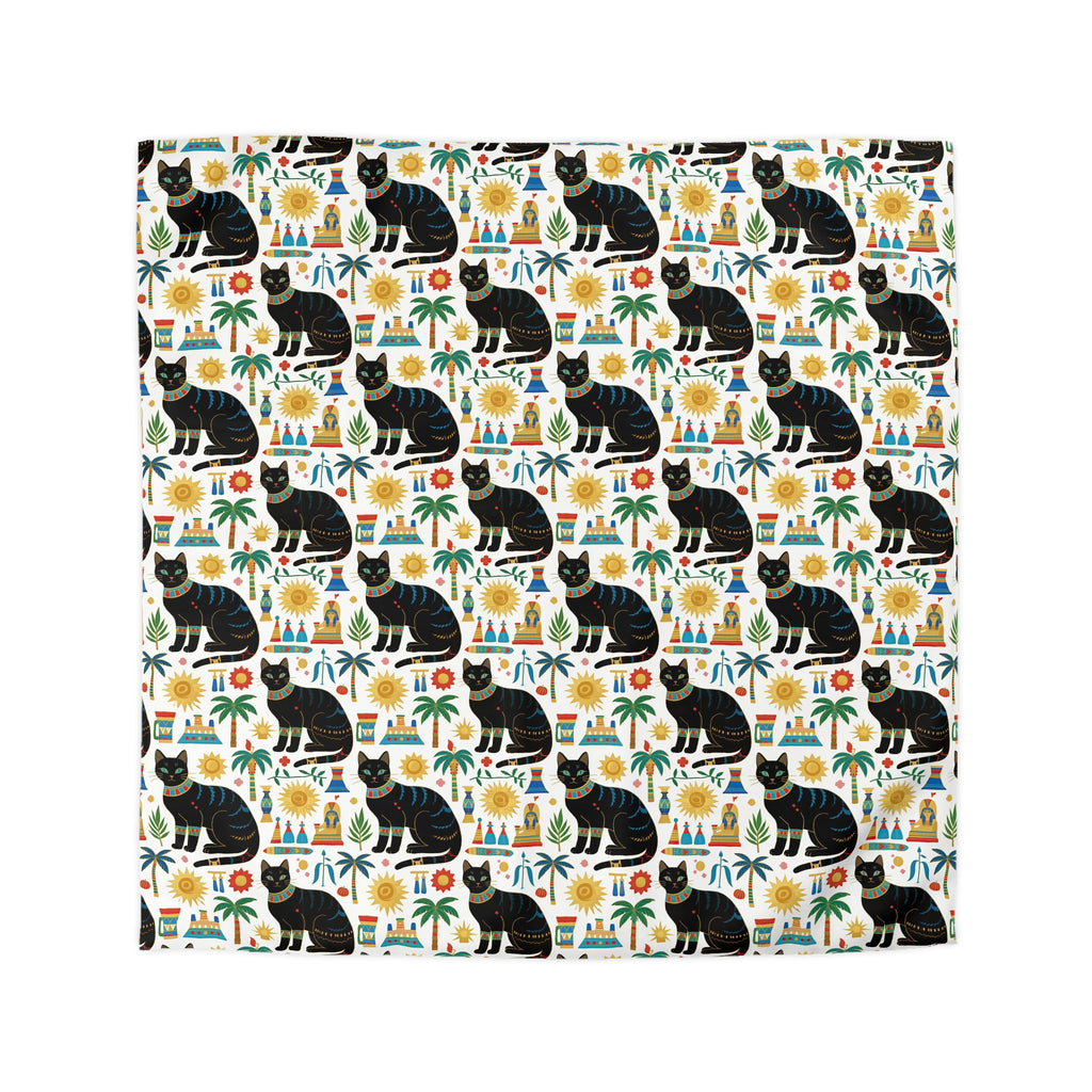 Duvet Cover - Majestic Black Egyptian Cats with Vibrant Adornments and Desert Motifs Create a Striking and Culturally Rich Design