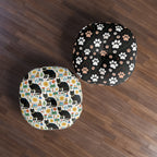 Indoor Round Floor Pillow - Majestic Black Egyptian Cats with Vibrant Adornments and Desert Motifs Create a Striking and Culturally Rich Design