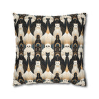 Square Pillowcase - An elegant and artistic Art Deco-style pattern featuring streamlined white cats with a striking geometric backdrop of golden and black lines and shapes.