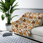 Sherpa Blanket - Colorful folk art patterned cats, vibrant orange and teal hues, playful felines with yarn and paw prints, bohemian animal illustration, cream background, artistic and cheerful design