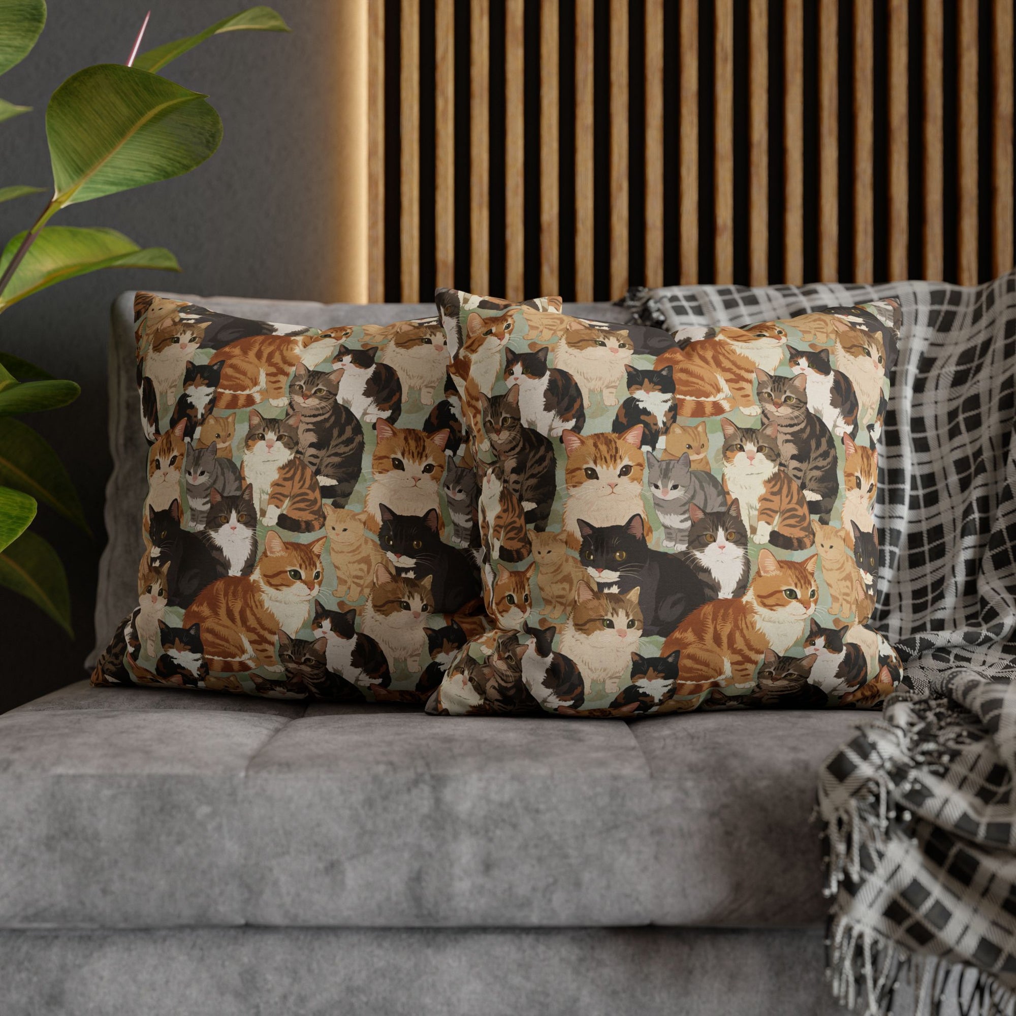 Square Pillowcase - A Densely Packed Gathering of Adorable Felines Featuring a Wide Range of Breeds and Playful Expressions in Close Proximity