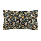 Pillow Sham - Black and White Kittens with Yellow and White Flowers, Dark Blue Leaves, Vintage Charm