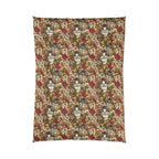 Comforter - Grey Tabby Kittens in a Garden of Red, Peach, and Yellow Flowers, Soft Vintage Style