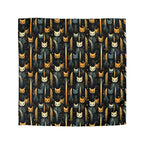 Duvet Cover - A sleek and stylish Art Deco-inspired pattern depicting a serene nocturnal landscape with streamlined cat silhouettes and radiating golden light among abstract plants.